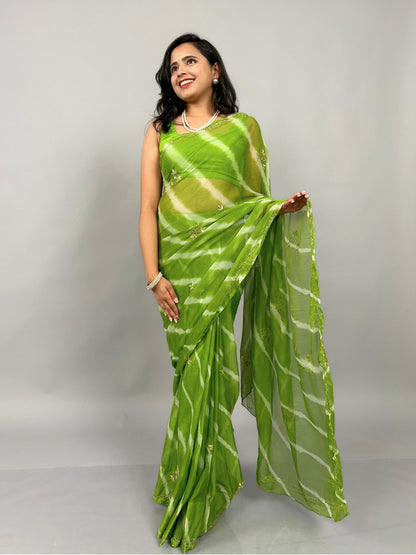 Lahariya- Pista Green Pre-Pleated Saree