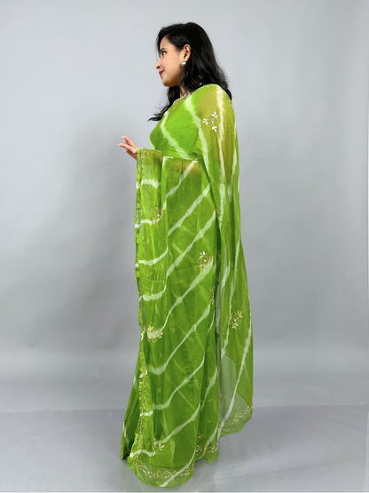 Lahariya- Pista Green Pre-Pleated Saree