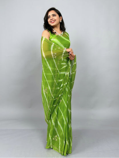 Lahariya- Pista Green Pre-Pleated Saree