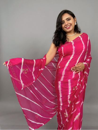 Lahariya- Rani Pink Pre-Pleated Saree