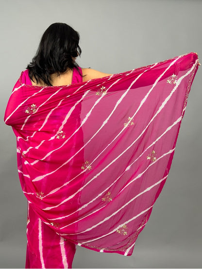 Lahariya- Rani Pink Pre-Pleated Saree