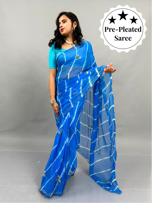 Lahariya- Sky Blue Pre-Pleated Saree