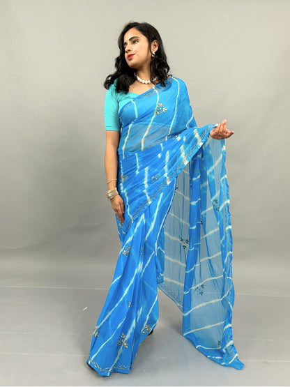 Lahariya- Sky Blue Pre-Pleated Saree