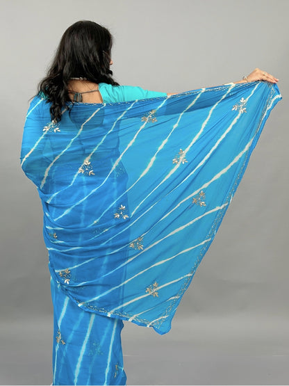 Lahariya- Sky Blue Pre-Pleated Saree