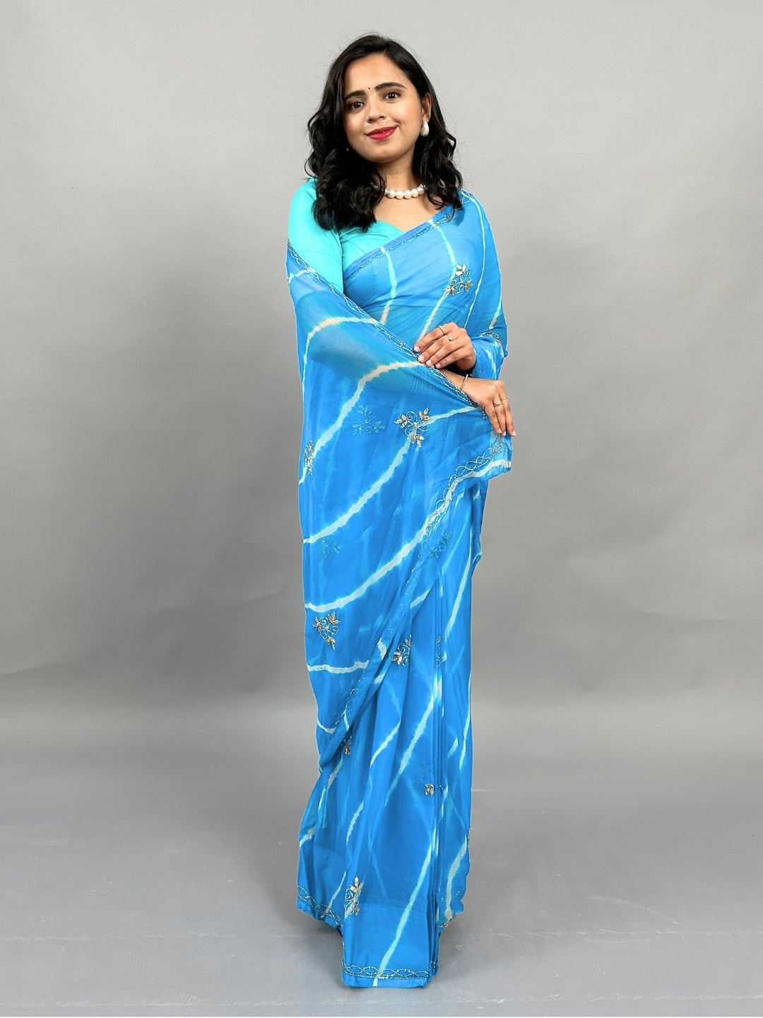 Lahariya- Sky Blue Pre-Pleated Saree