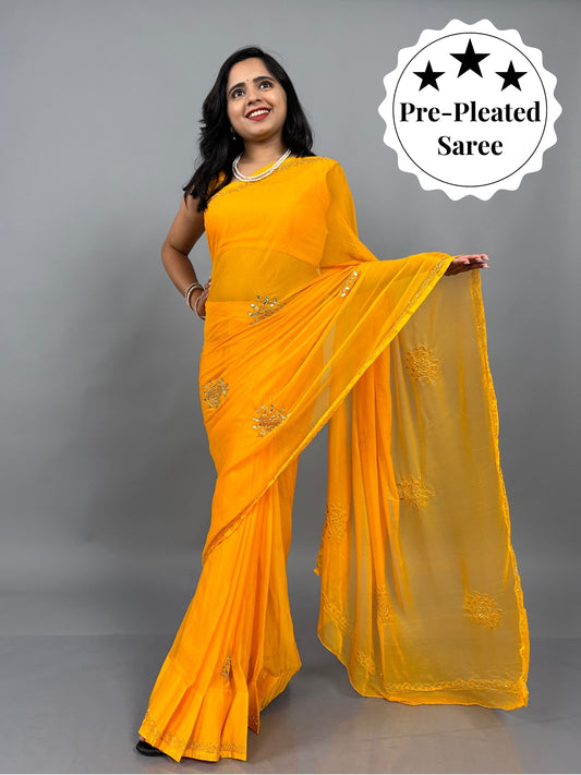 Maharani- Festive Yellow Pre-Pleated Saree