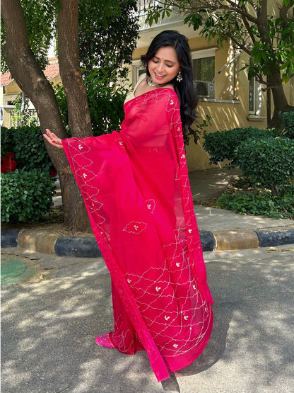 Jugni- Rani Pink Pre-Pleated Saree