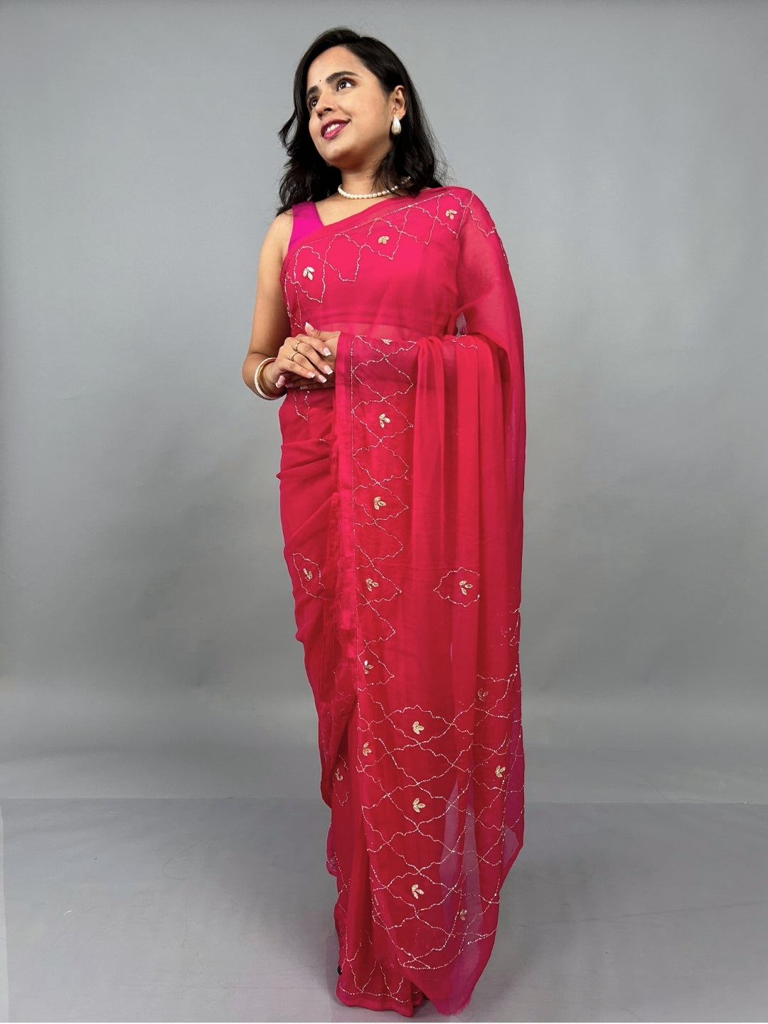 Jugni- Rani Pink Pre-Pleated Saree