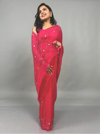 Jugni- Rani Pink Pre-Pleated Saree