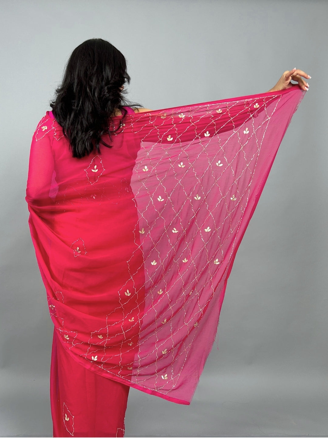 Jugni- Rani Pink Pre-Pleated Saree