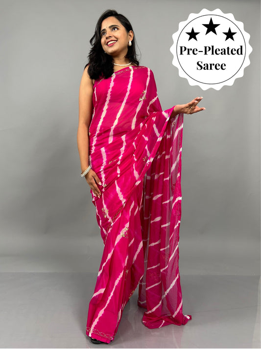 Lahariya- Rani Pink Pre-Pleated Saree