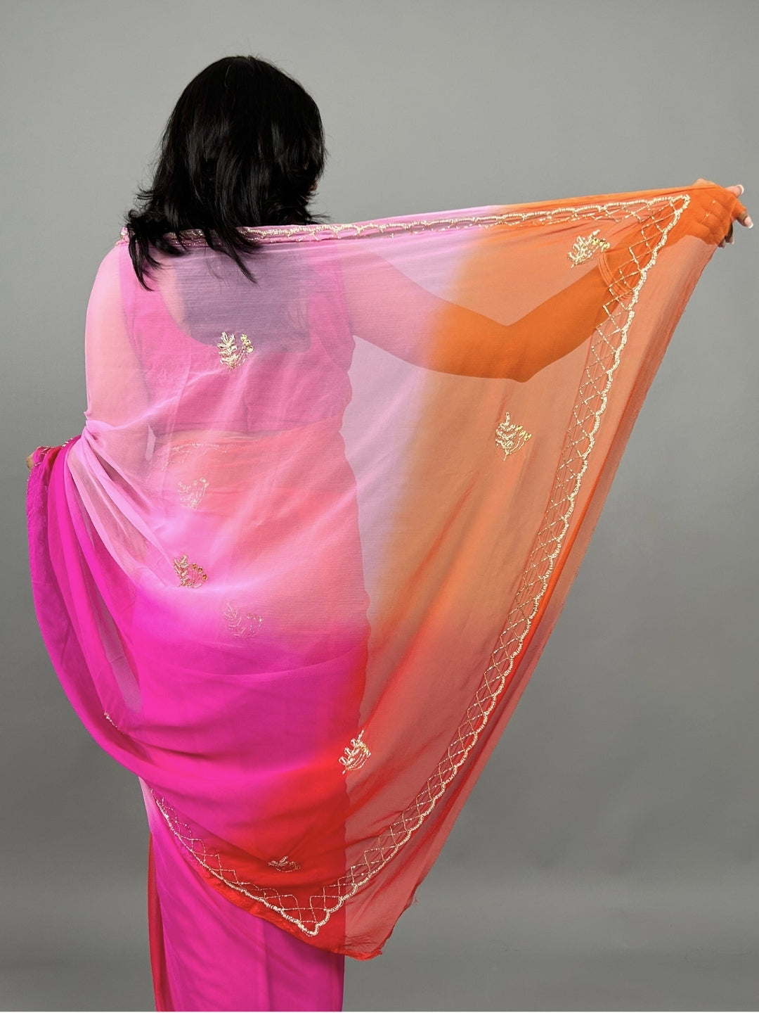 Rani- Shades of pink Pre-Pleated Saree