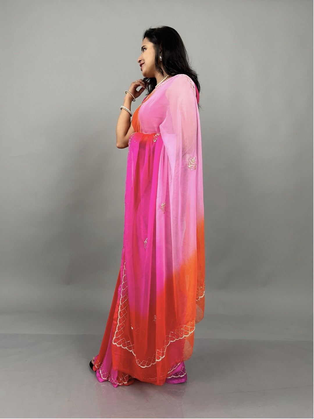 Rani- Shades of pink Pre-Pleated Saree