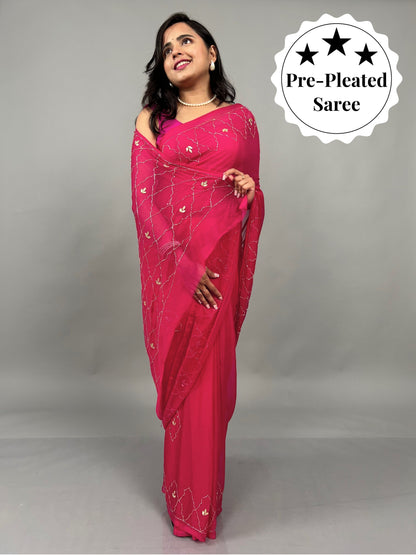 Jugni- Rani Pink Pre-Pleated Saree