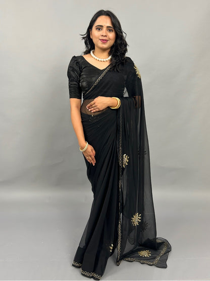 Maharani- Black Pre-Pleated Saree