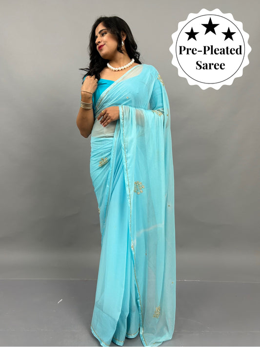 Juhi- Royal Blue Pre-Pleated Saree