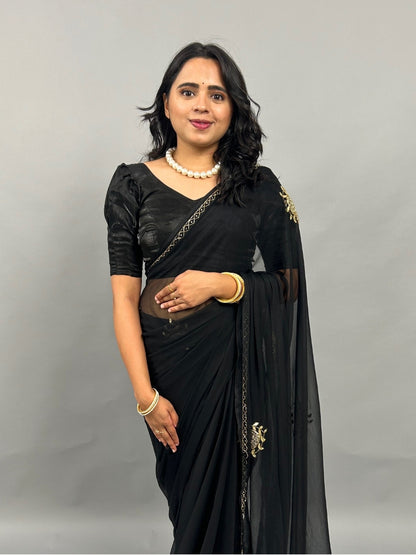 Maharani- Black Pre-Pleated Saree